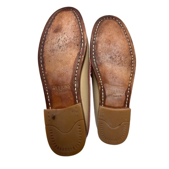 Bass Weejuns Size 6 Diane Penny Loafers Slides Leather Mules Tan White Pink - Picture 9 of 9